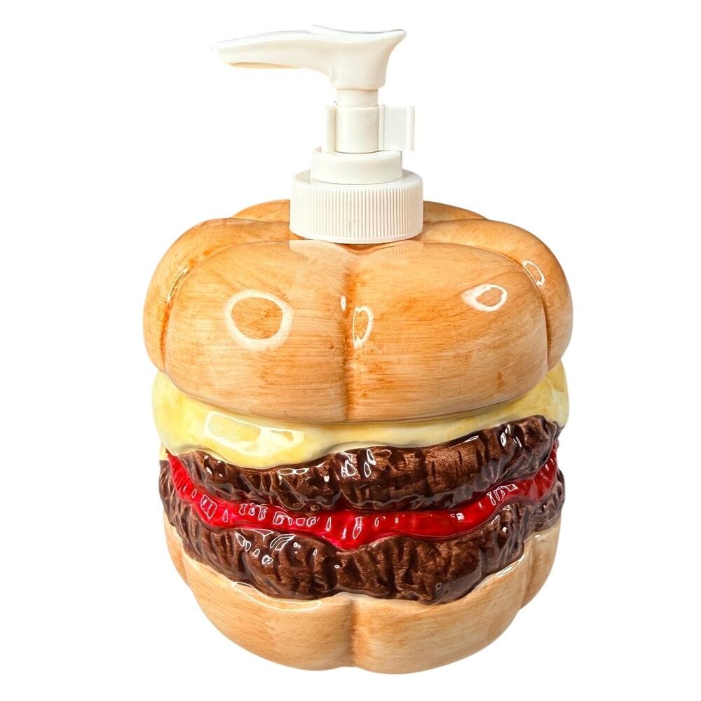 Ceramic Hamburger Soap Dispenser Novelty Burger Kitchen Sink Decor Y2K Foodie